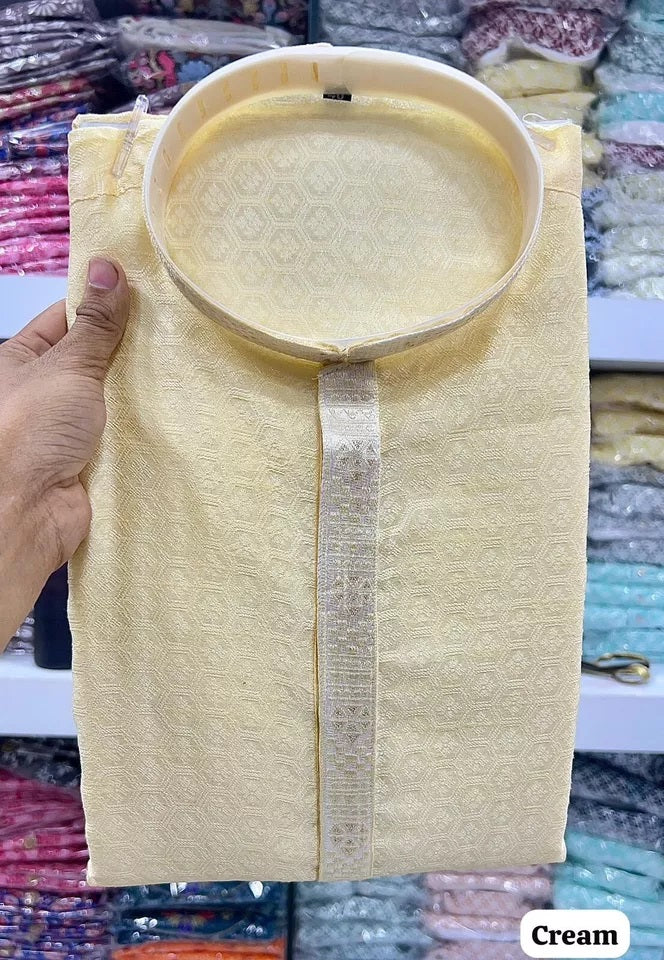 Heavy Jacquard Silk Beautiful Function Full Stitched Kurta Pajama For Men's