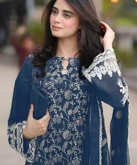 Georgette With Embroidery Work Pakistani Top Bottom With Dupatta