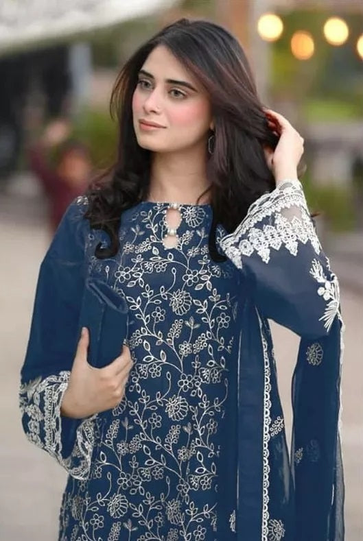 Georgette With Embroidery Work Pakistani Top Bottom With Dupatta
