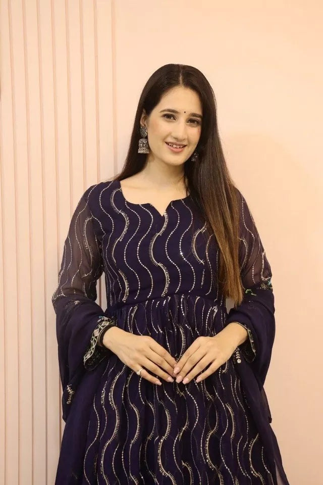 Ethnic Designer Stylish Stitched Faux Georgette Long Anarkali Gown Dupatta