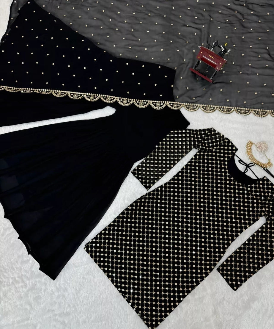 Georgette With Sequence Work  Pakistani Top Sharara Dupatta