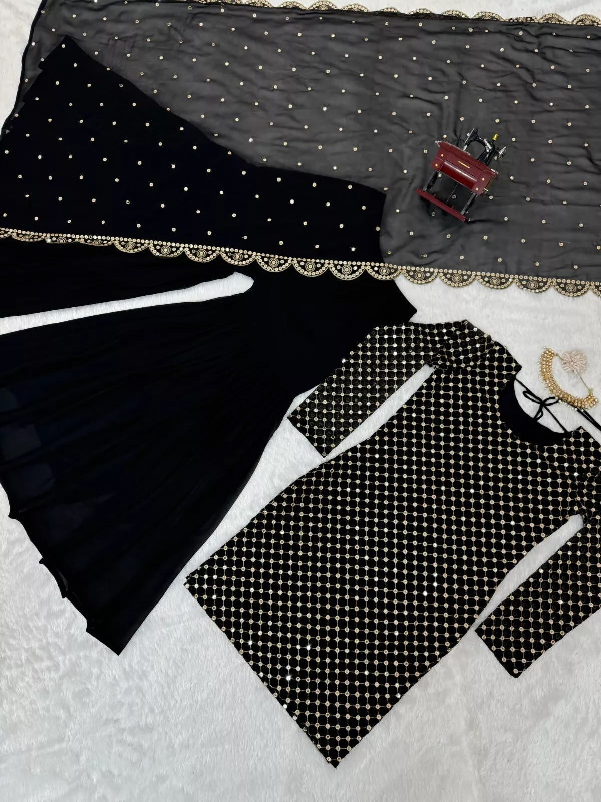 Georgette With Sequence Work  Pakistani Top Sharara Dupatta