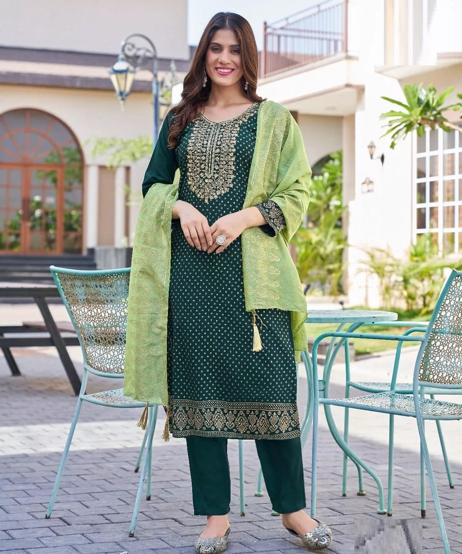 Bollywood Print With Embroidery Work Top Bottom & Dupatta