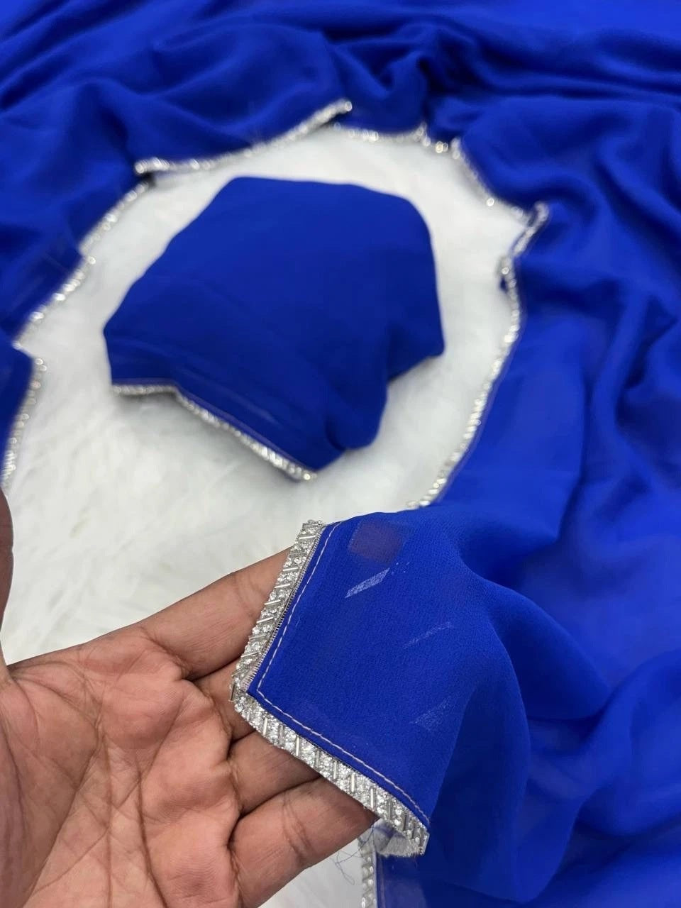 Blue Classic Faux Georgette Bloomming Saree With Blouse