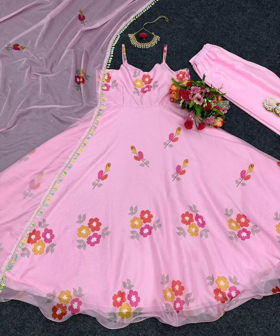 Silk Organza Stitched Beautiful Classic Anarkali Top Pant & Dupatta