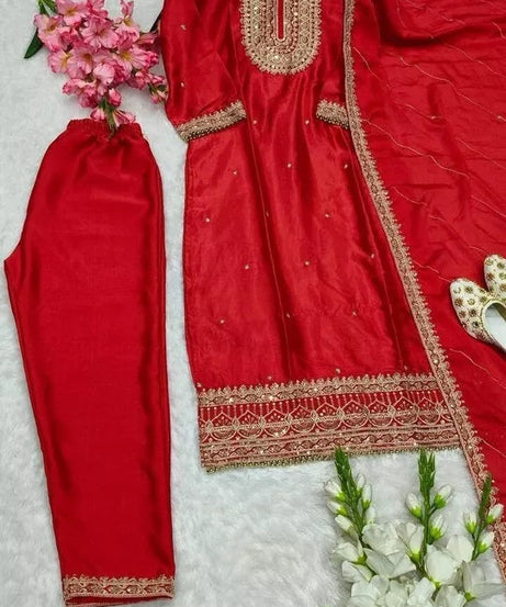 Heavy Pure Chinon Classic Stitched Kurti Bottom & Dupatta