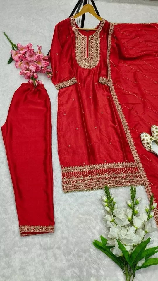 Heavy Pure Chinon Classic Stitched Kurti Bottom & Dupatta