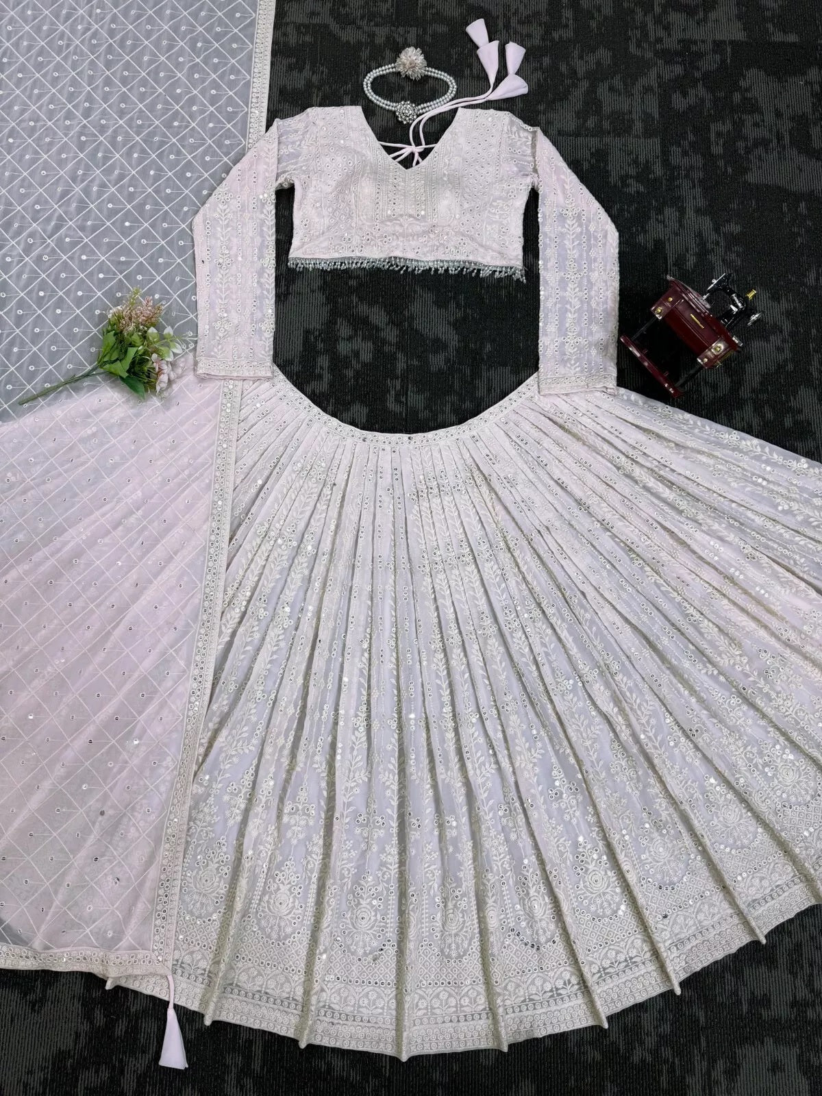 Georgette With Sequence & Theard Work Lehenga Blouse Dupatta