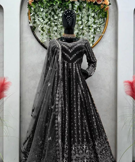 Style Faux Georgette Top Lehenga & Dupatta Set