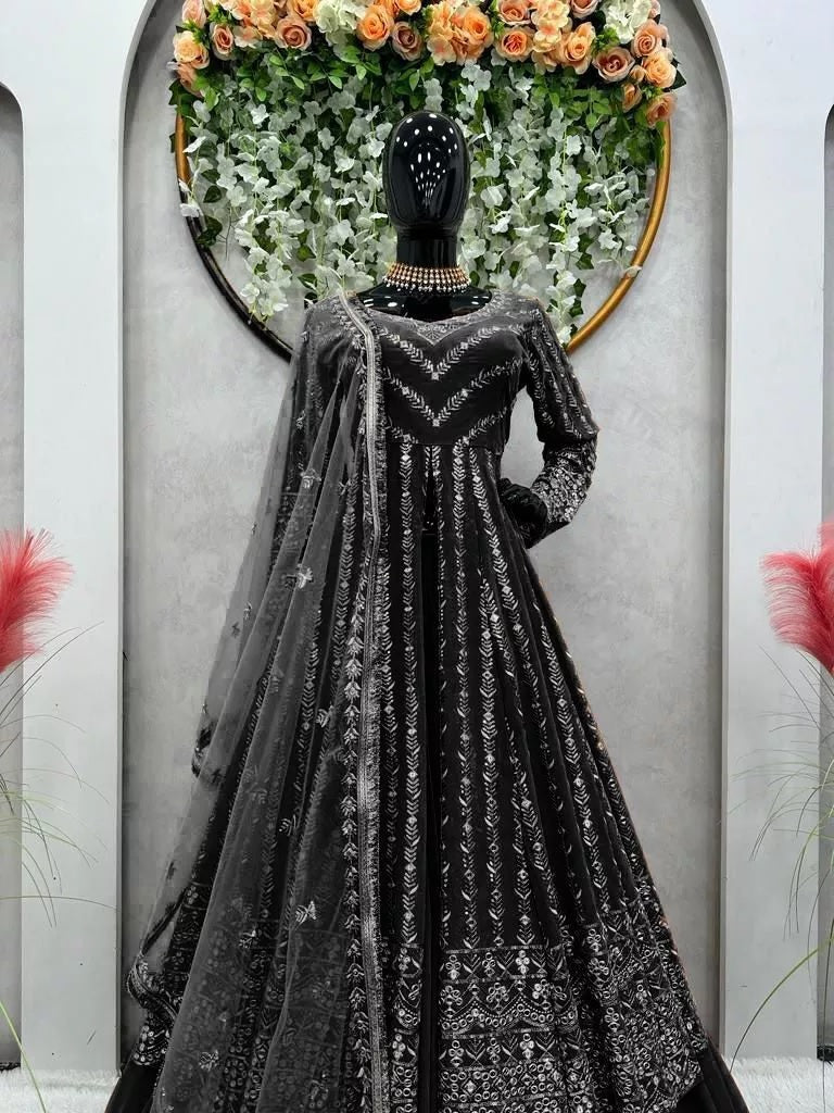 Style Faux Georgette Top Lehenga & Dupatta Set