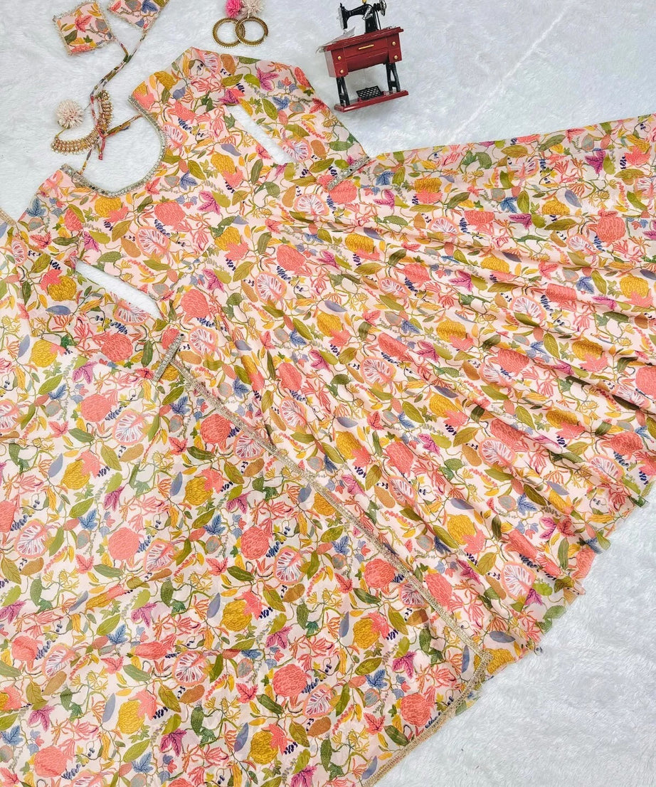 Georgette With Inner  Digital Print Mirror Work Anarkali Suit & Dupatta