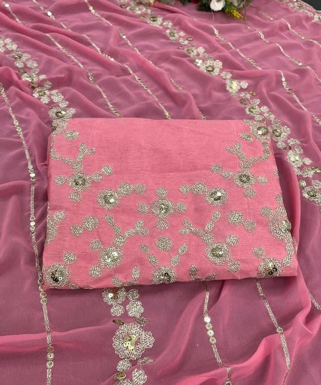 Heavy Pure Soft Georgette Bollywood Party Saree,Wedding Wear Sari With Blouse