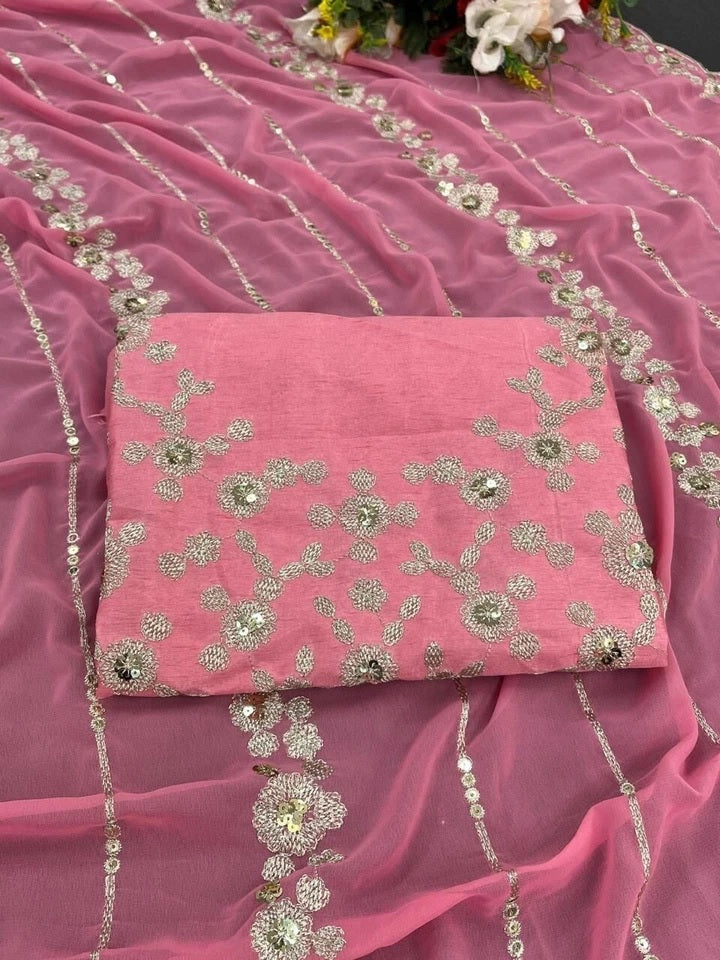 Heavy Pure Soft Georgette Bollywood Party Saree,Wedding Wear Sari With Blouse