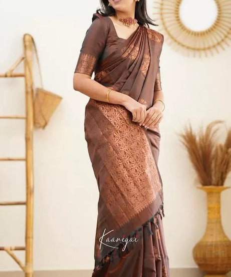 Soft Lichi Silk Rich Pallu Jacquard Work Saree With Blouse