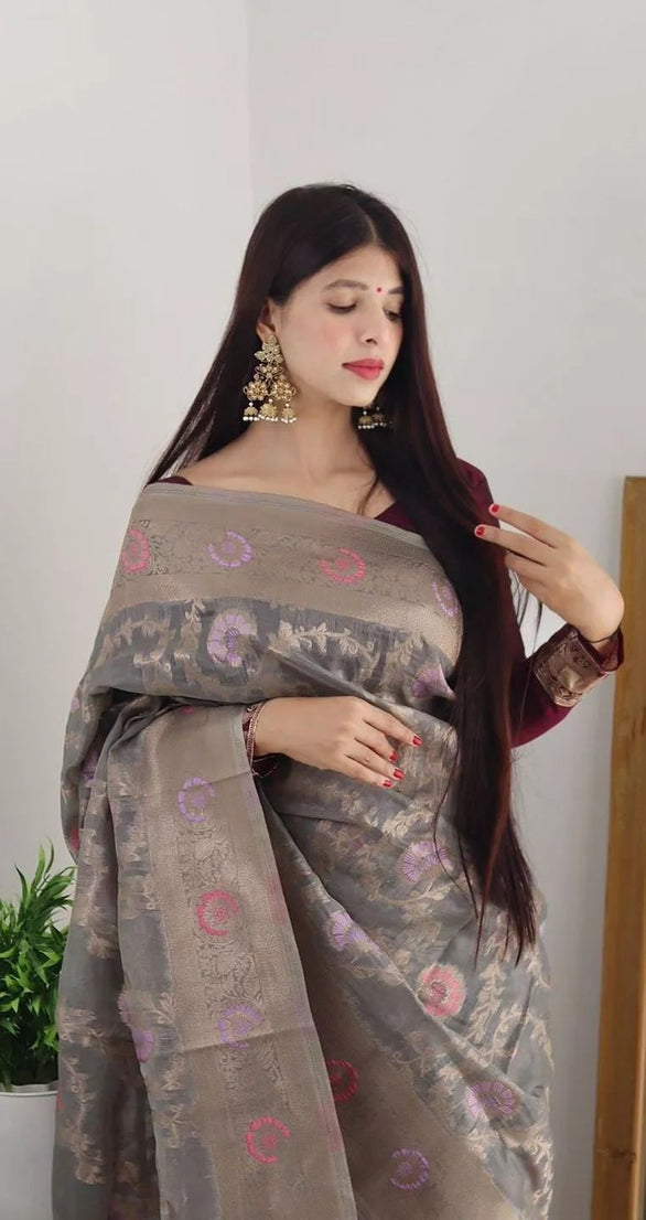 Soft Organza Jacquard Saree,Function Wedding Sari With Blouse