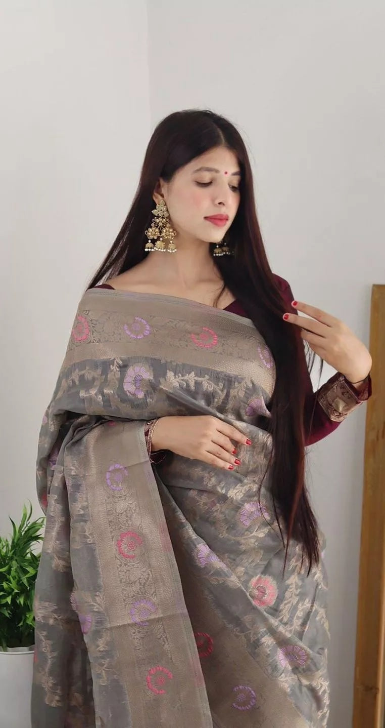 Soft Organza Jacquard Saree,Function Wedding Sari With Blouse