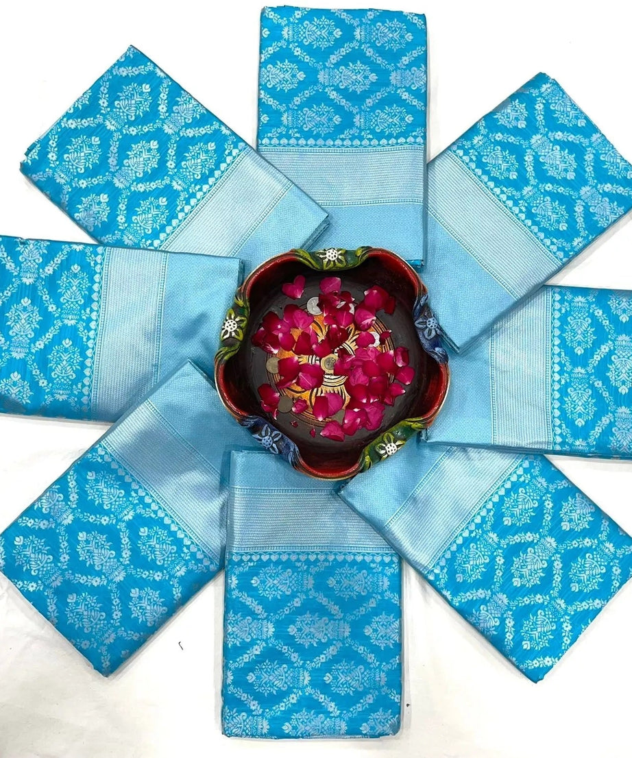 Sky Blue Latest Designer Exclusive Wedding Saree With Blouse