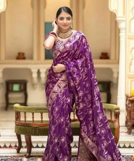 Soft Lichi Silk Indian Party Wear Sari With Blouse