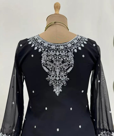 Bollywood Style Faux Georgette Top Sharara With Dupatta