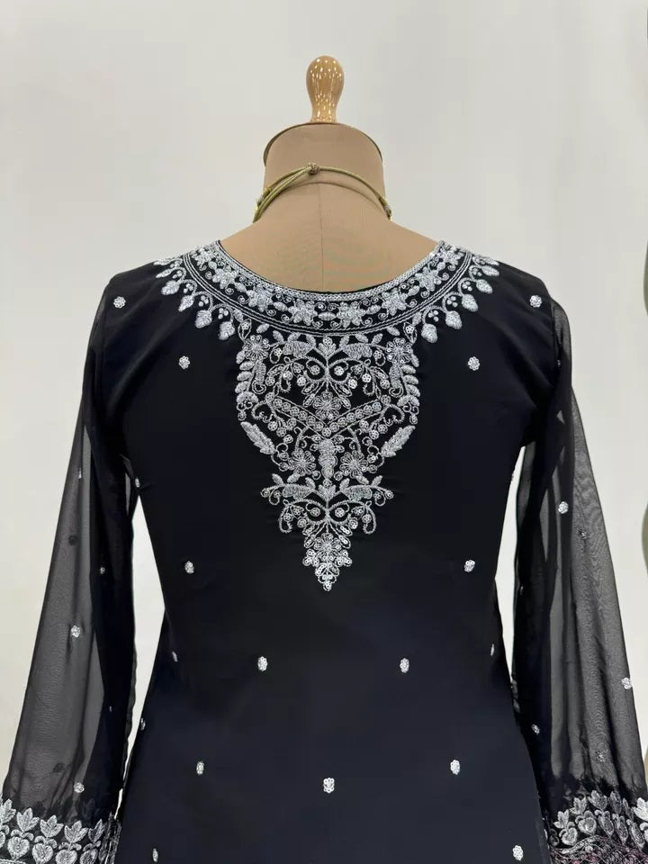 Bollywood Style Faux Georgette Top Sharara With Dupatta