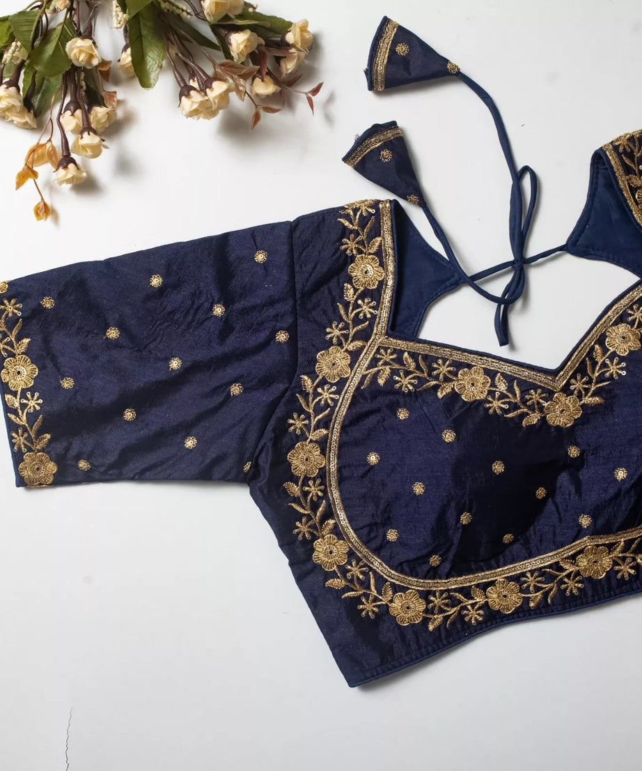 Wedding Exclusive Full Stitched Olive Silk Blouse & Choli