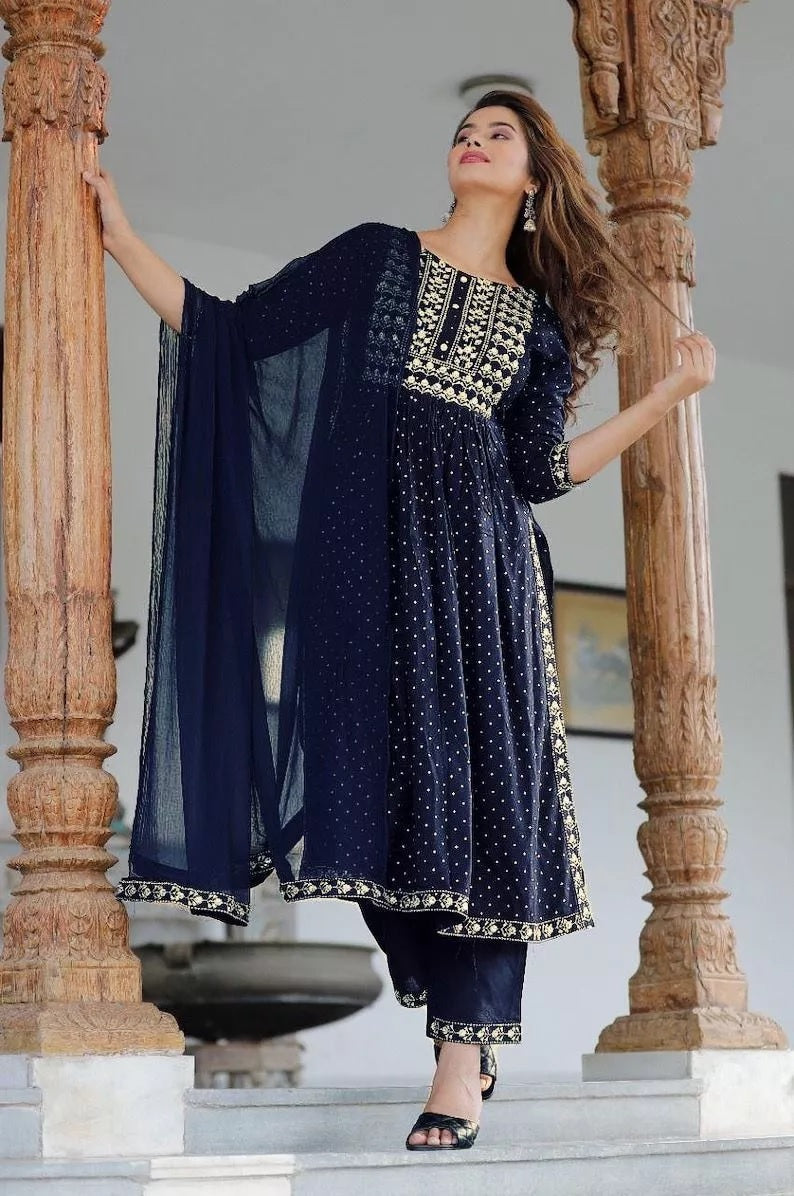 Chinon With Embroidery Work  Salvar Kameez With Dupatta