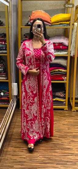 Faux Georgette With Designer  Embroidery Work Shrug - Palazzo & Blouse