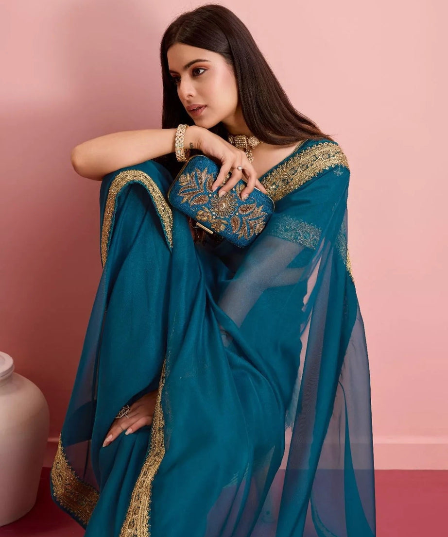 Tabby Silk Organza With Embroidery Lace Work Sari &  Blouse