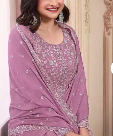 Chinon Silk With Sequence Embroidery Stitched Work Top Bottom Dupatta