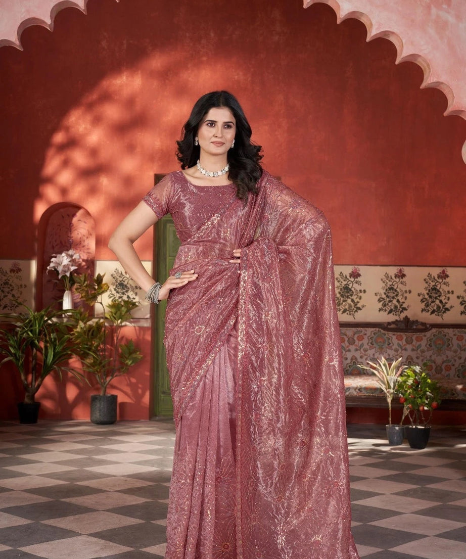 Printed Beautiful Traditional Wear Twill Net Saree With Blouse