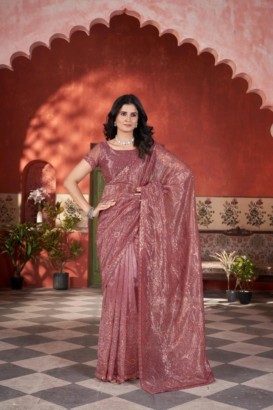 Printed Beautiful Traditional Wear Twill Net Saree With Blouse