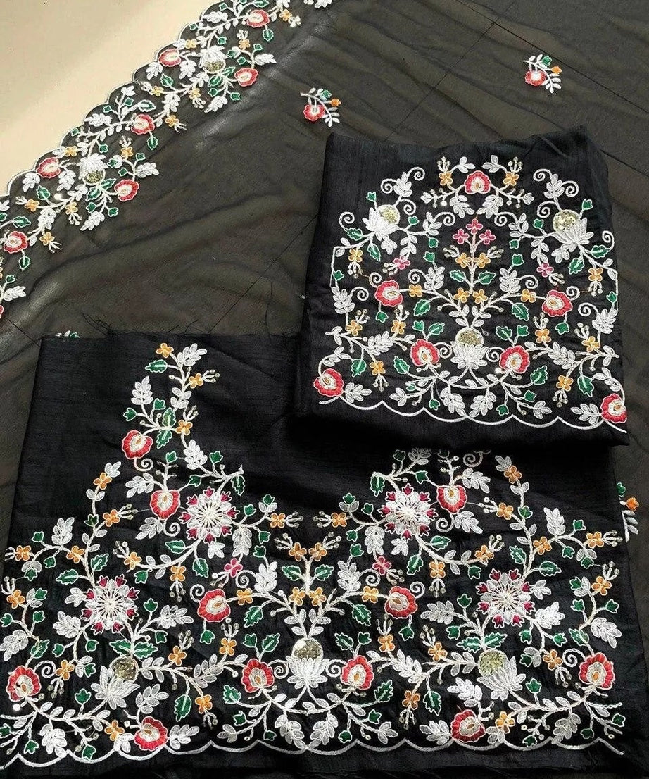 Georgette Embroidery Work Saree With Blouse,Party Wear Designer Saree