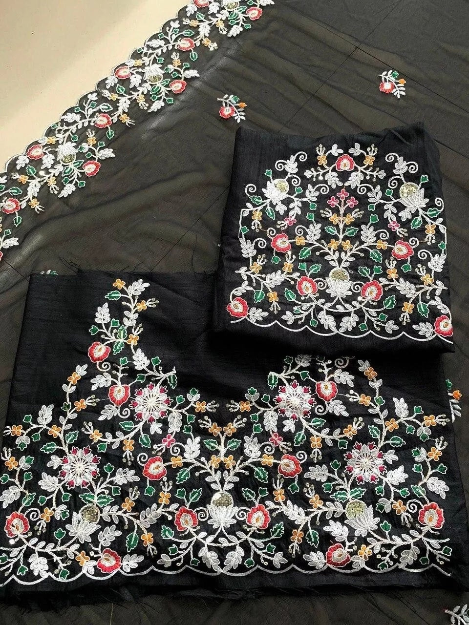 Georgette Embroidery Work Saree With Blouse,Party Wear Designer Saree