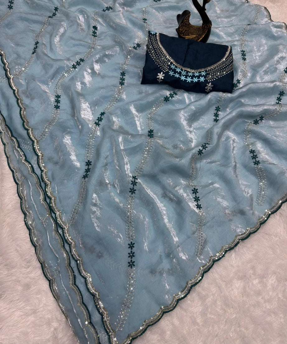 Soft Space Silk Beautiful Designer Light Color's Sari With Blouse