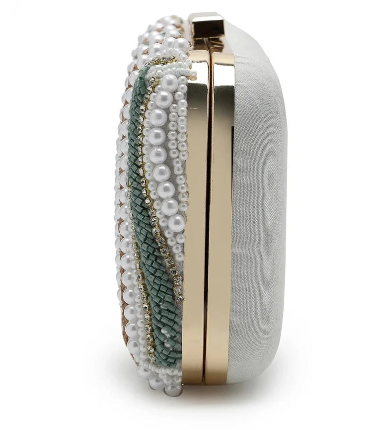 Traditional Embellished Faux Silk Box Clutch
