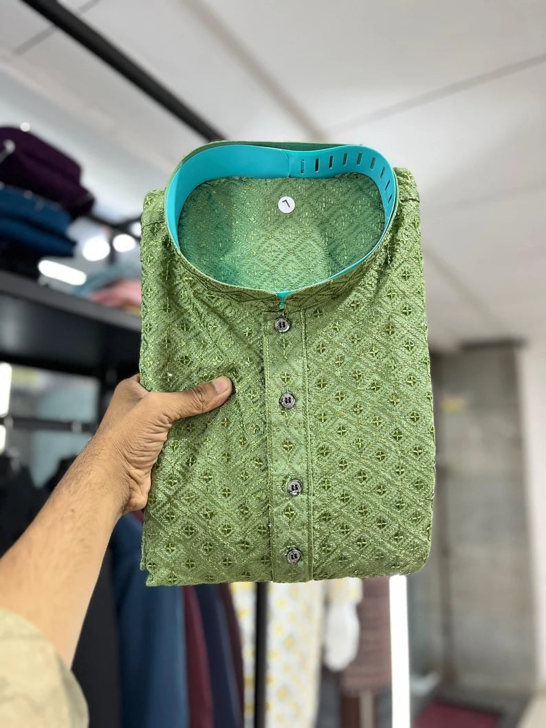 Cotton Rayon Kurta Pajama Set For Men's