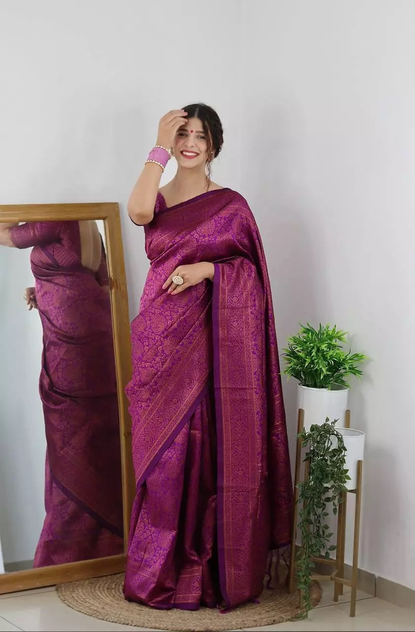 Designer Wedding Banarasi Soft Silk Saree With Blouse