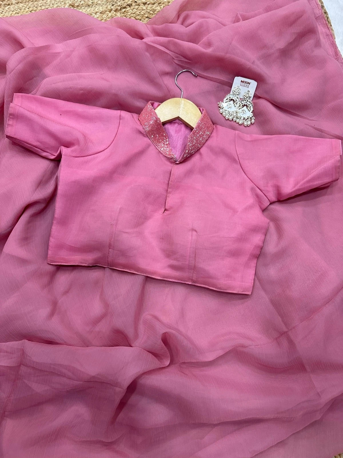 Fancy Soft Pure Chiffon Pink Beautiful Saree With Blouse