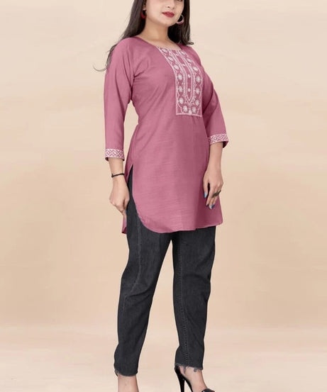 Stylish Rayon Kurti, With Embroidery Sequens Work Short Top Kurti