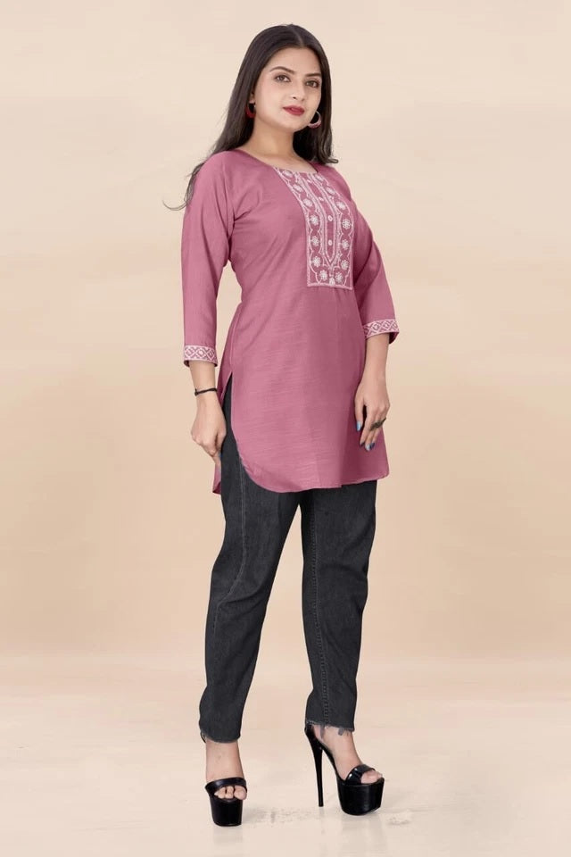 Stylish Rayon Kurti, With Embroidery Sequens Work Short Top Kurti