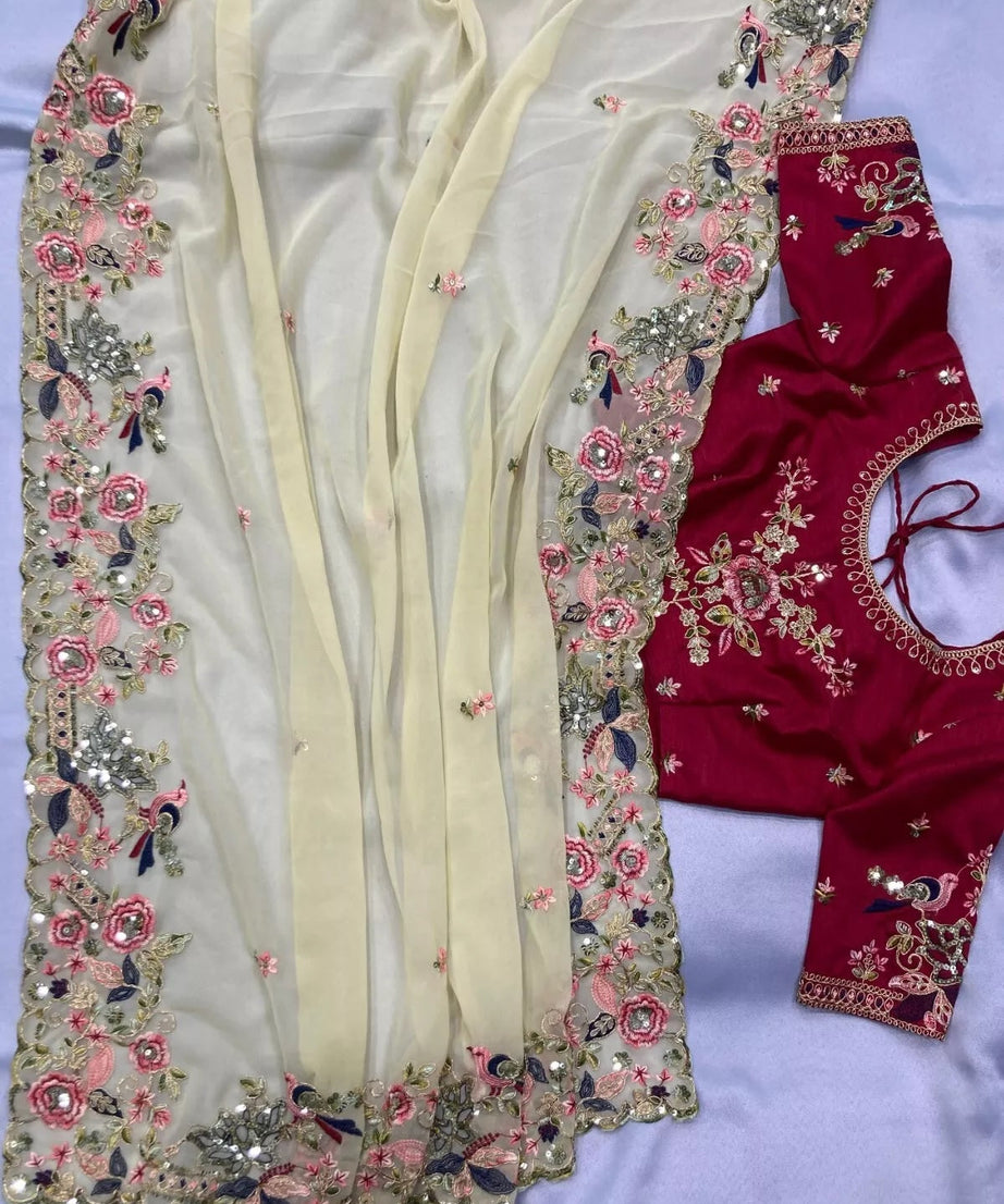 Georgette With Embroidery Work  Designer Sari & Blouse