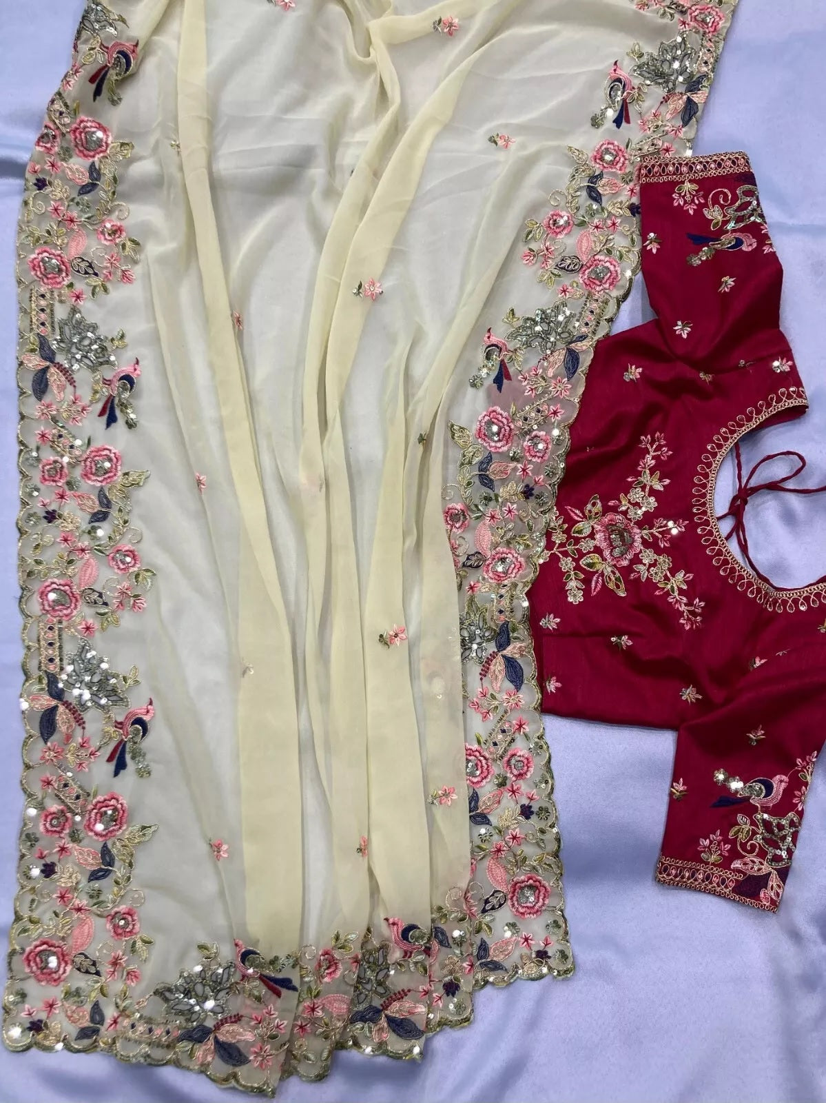 Georgette With Embroidery Work  Designer Sari & Blouse