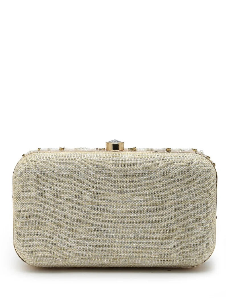 Adorn Embellished Faux Silk Clutch