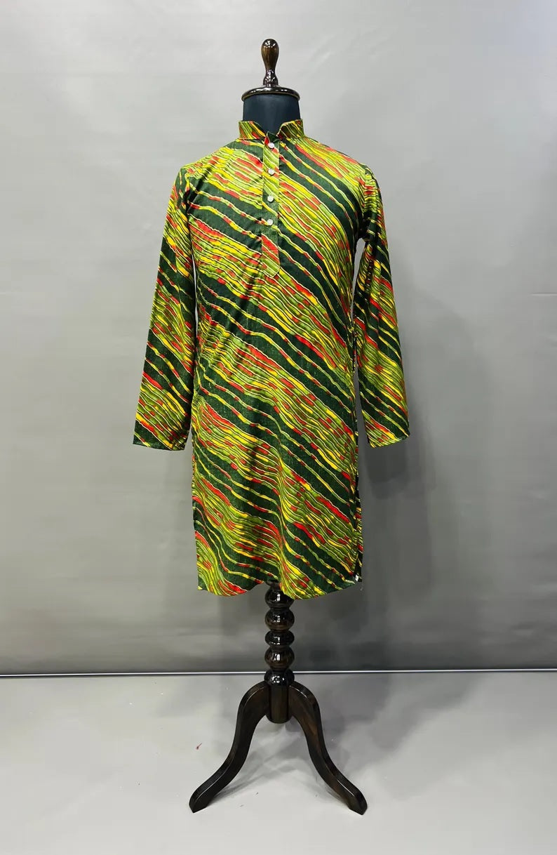 Cotton With Heavy Foil Print Kurta Pajama Set For Men's