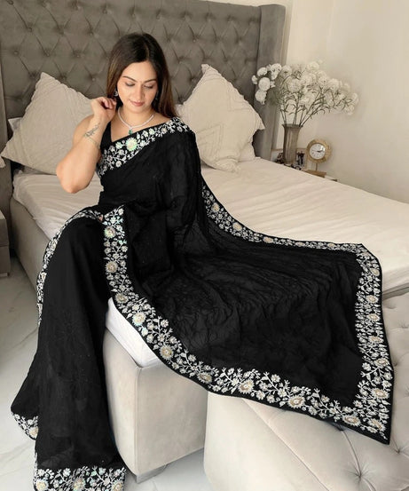 Women's  Beautiful Georgette Festival Wedding Wear Saree & Blouse 11-JR