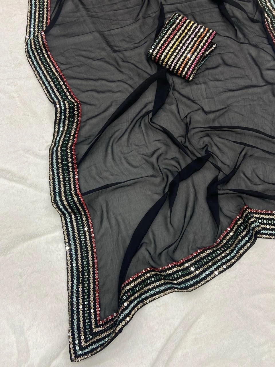 Beautifull Smooth Georgette Black Saree With Blouse For Women's