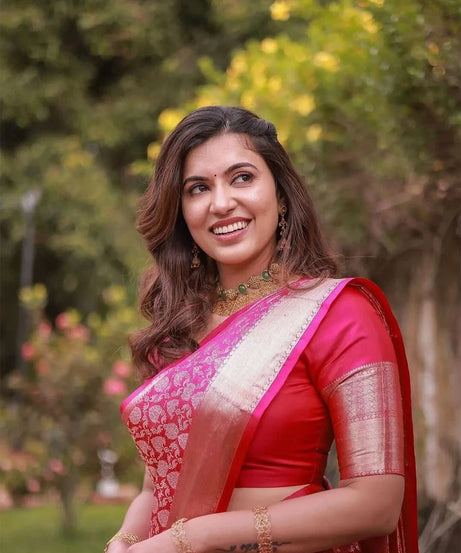 Traditional Banarasi Soft Silk, Wedding Wear Designer Sari & Blouse