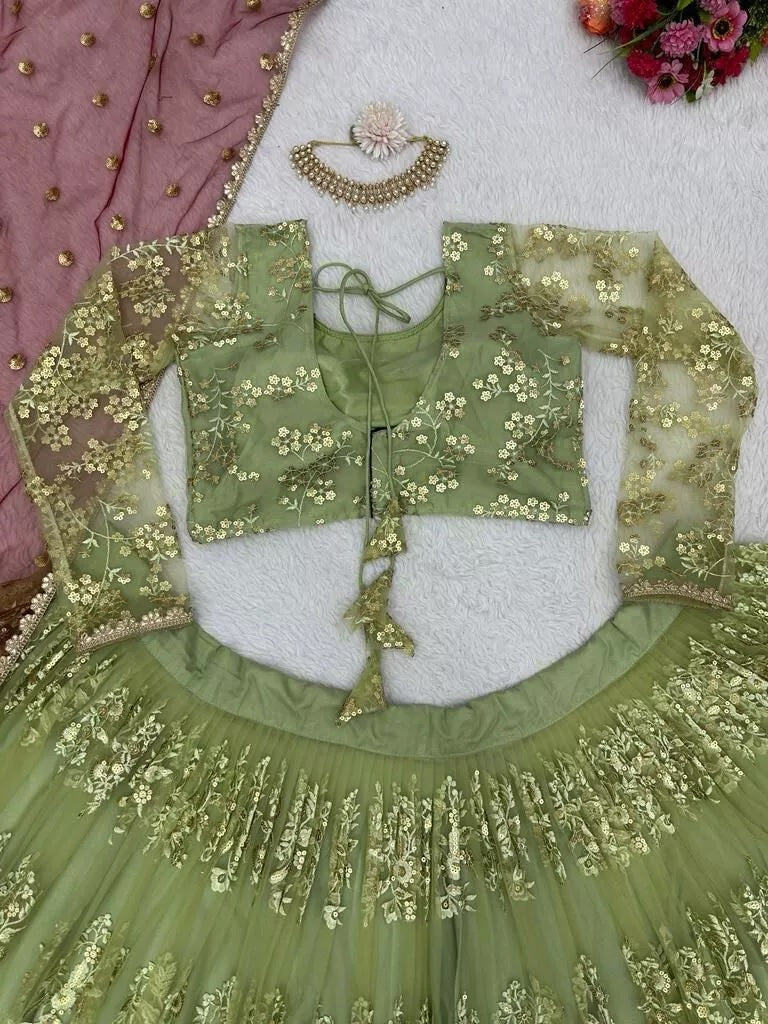 Indian Wedding Ethnic Net With Sequence Work  Lehenga Choli  & Blouse