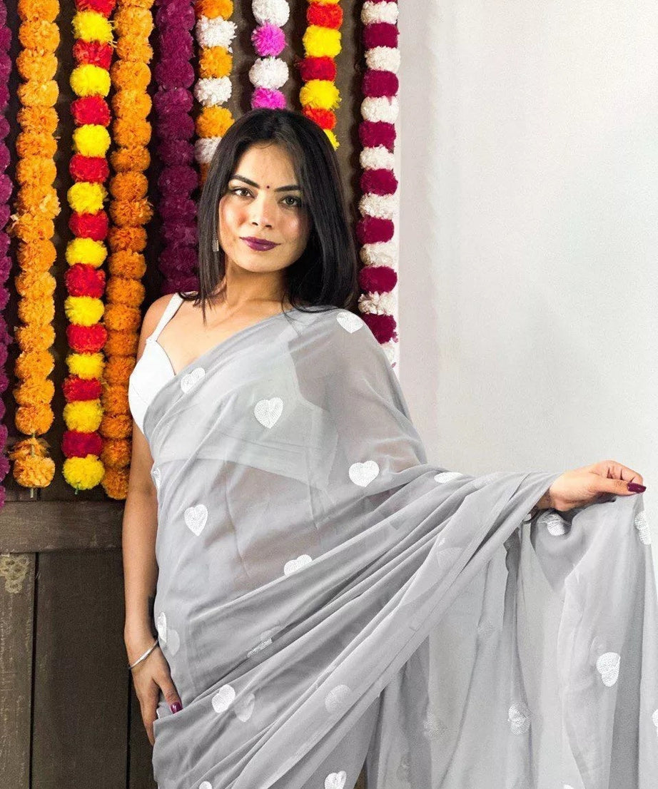 Faux Georgette Designer Saree & Blouse For Women's