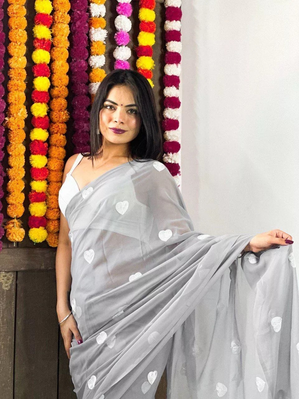 Faux Georgette Designer Saree & Blouse For Women's